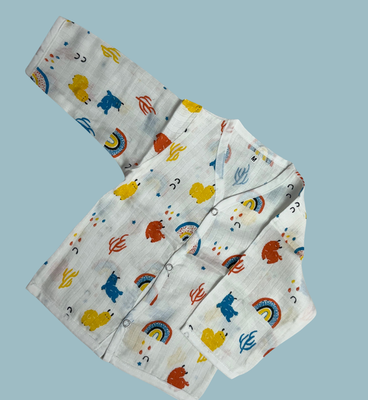 Baby Muslin Cotton Full Sleeve Jabla – Animal & Rainbow Print