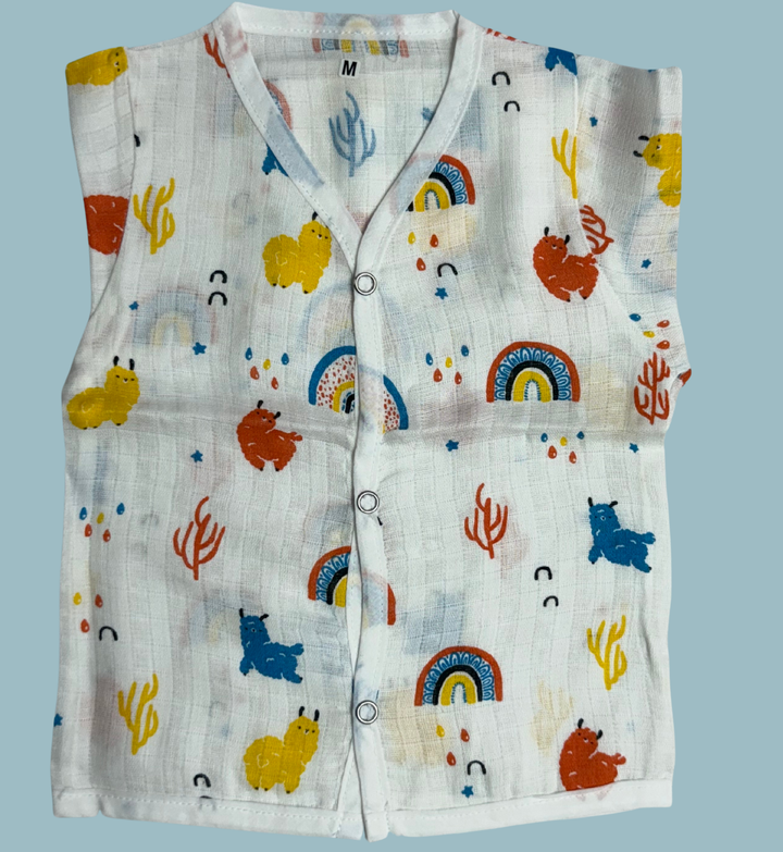 Baby Muslin Cotton Full Sleeve Jabla – Animal & Rainbow Print