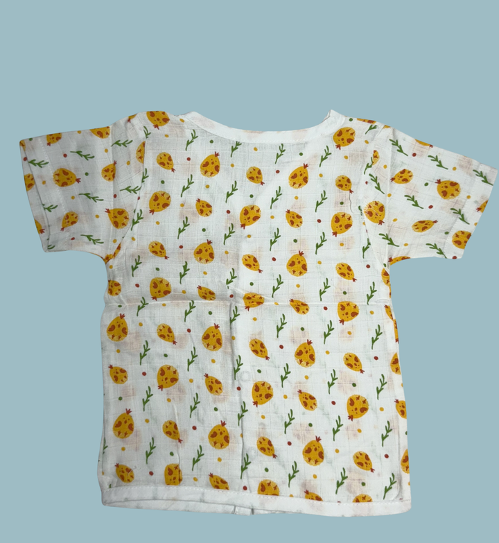 Baby Muslin Cotton Half Sleeve Button Jabla – Yellow Pomegranate Print