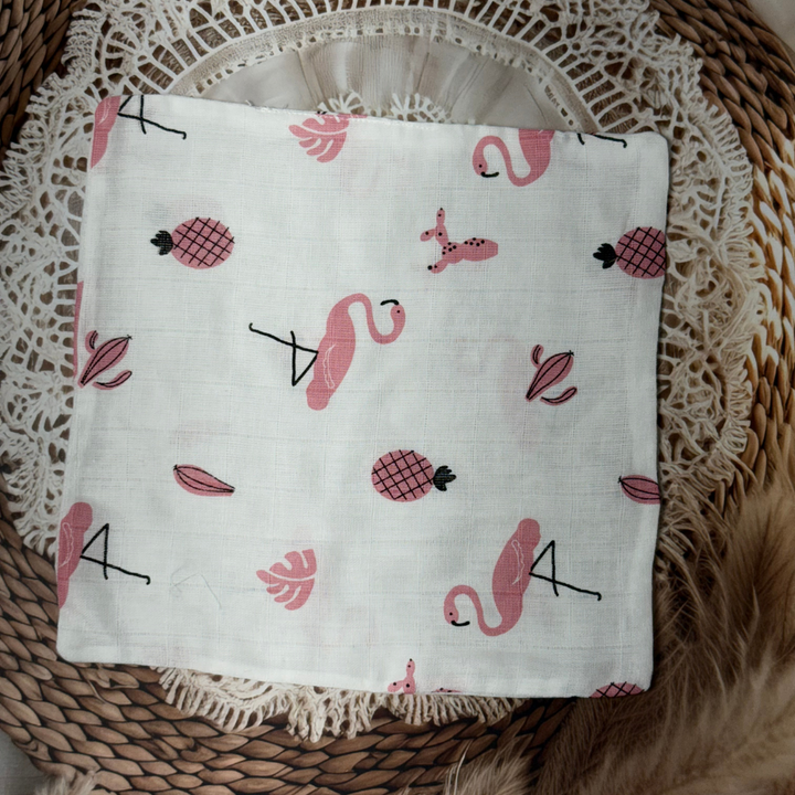Muslin Cotton Baby Wipes – Soft Reusable Cloth Napkins for Newborns & Infants (Flamingo & Pineapple Print)