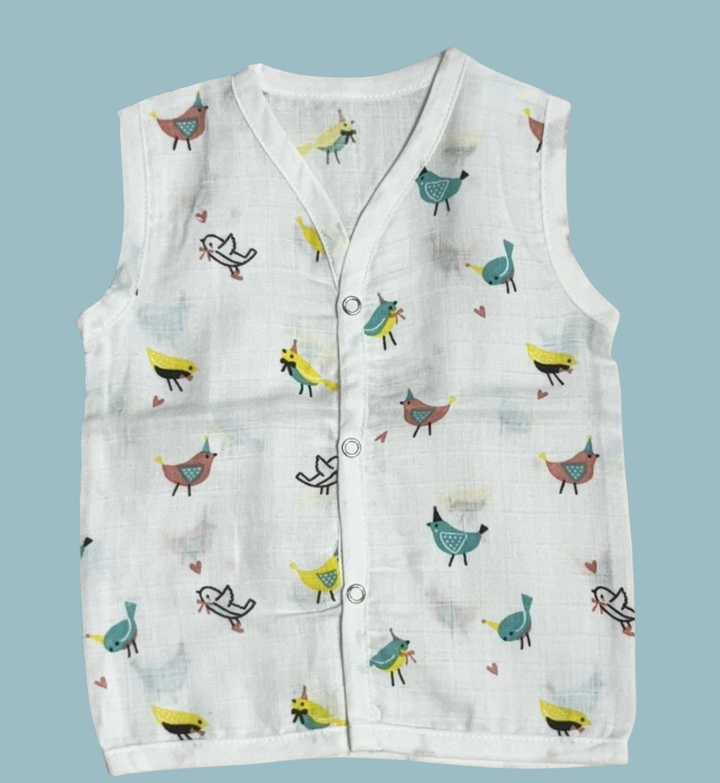 Baby Muslin Cotton Button Jabla – Colorful Bird Print
