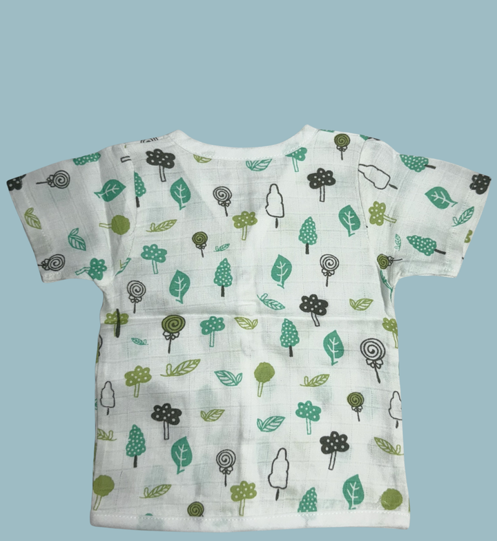 Baby Muslin Cotton Half Sleeve Button Jabla – Green Forest Trees Print