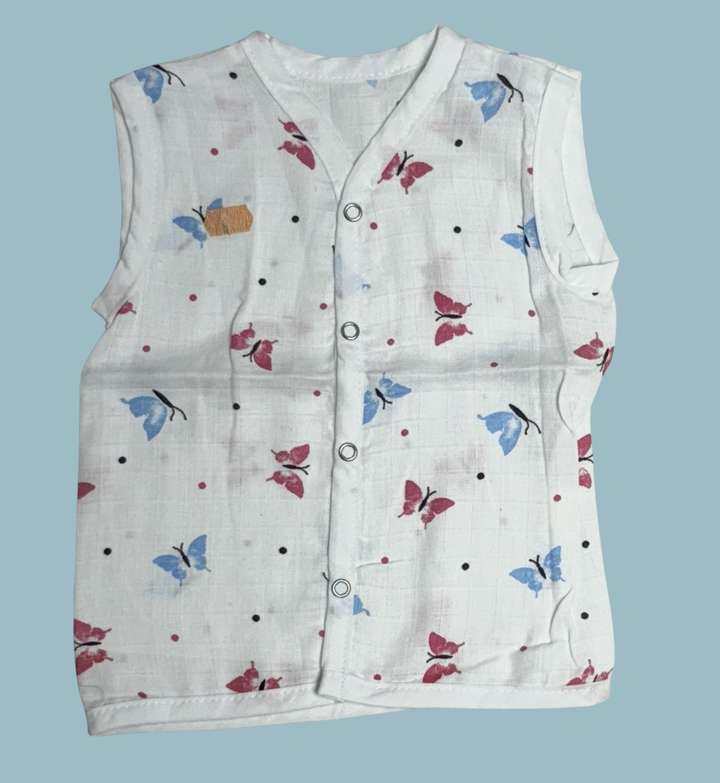 Muslin Cotton Baby Jabla Combo – Sleeveless Front Open | Stars, Butterflies & Forest Print (Pack of 3)