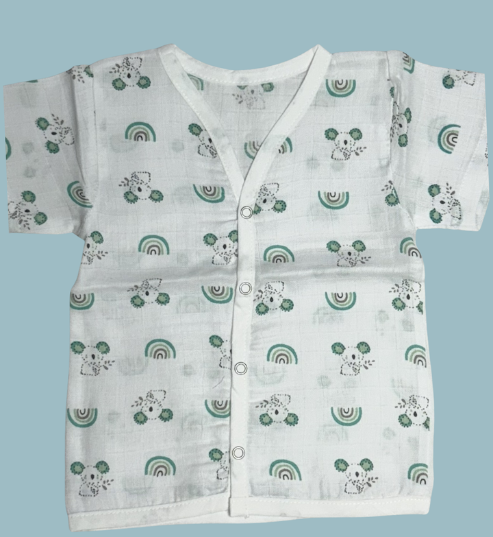 Baby Muslin Cotton Half Sleeve Button Jabla – Koala & Rainbow Print