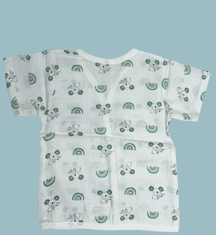 Baby Muslin Cotton Half Sleeve Button Jabla – Koala & Rainbow Print
