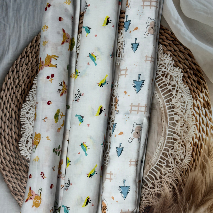 Muslin Cotton Baby Swaddle – 3 Pack Combo | Soft & Breathable 100 x 100 cm Blankets (Assorted Prints)