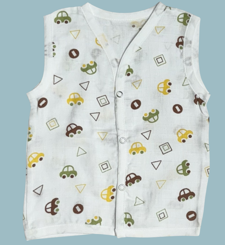 Muslin Cotton Baby Jabla – Car & Shapes Print | Front Open