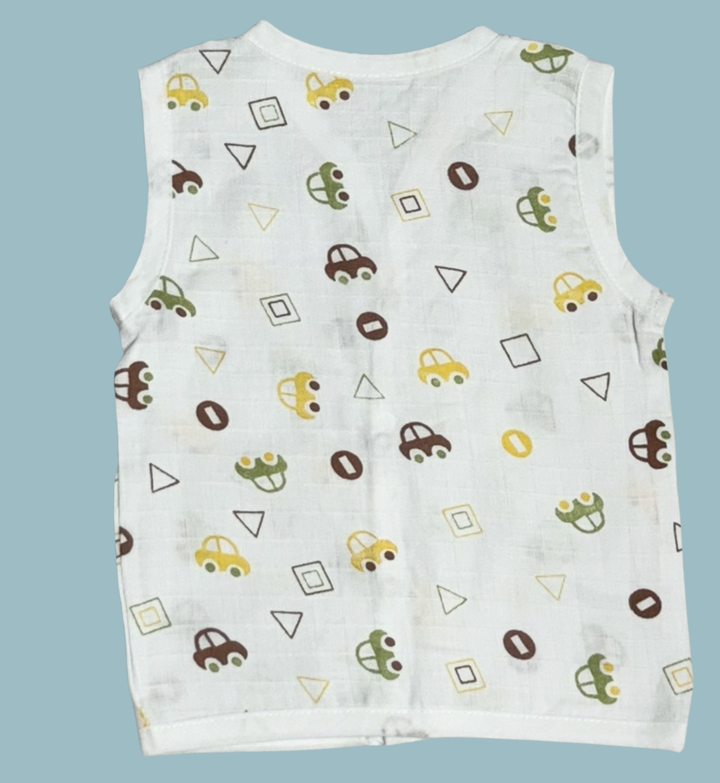 Muslin Cotton Baby Jabla – Car & Shapes Print | Front Open
