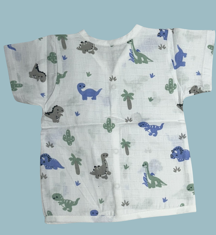 Baby Muslin Cotton Half Sleeve Button Jabla – Dinosaur Print
