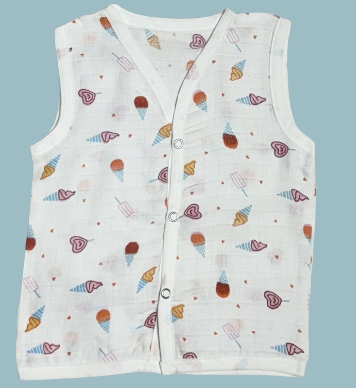 Muslin Cotton Baby Jabla – Ice Cream & Heart Print | Button Closure