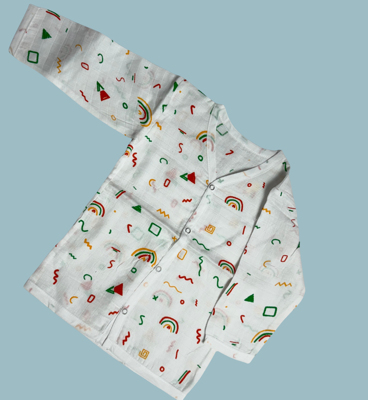 Baby Muslin Cotton Full Sleeve Jabla – Geometric Rainbow Print