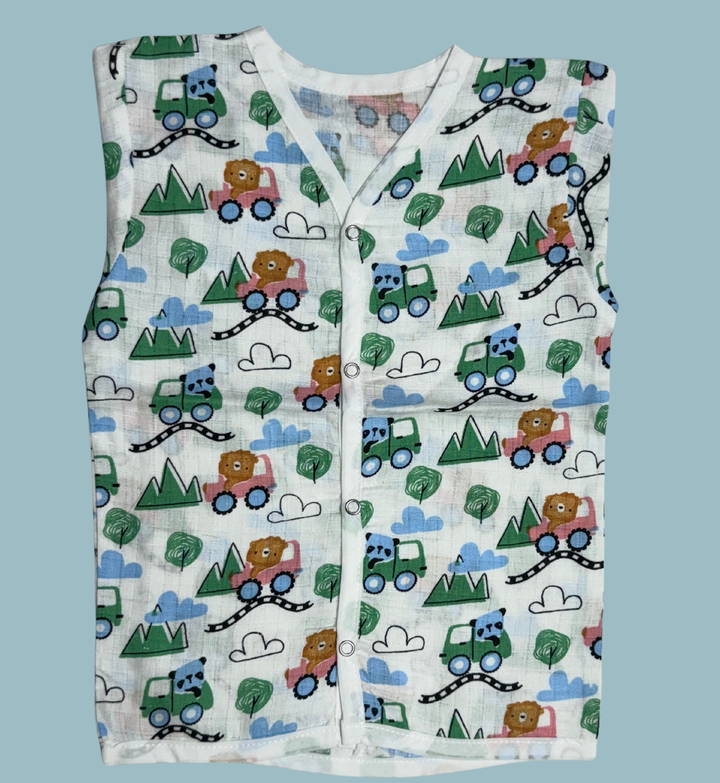 Baby Muslin Cotton Full Sleeve Jabla – Animal Car Print