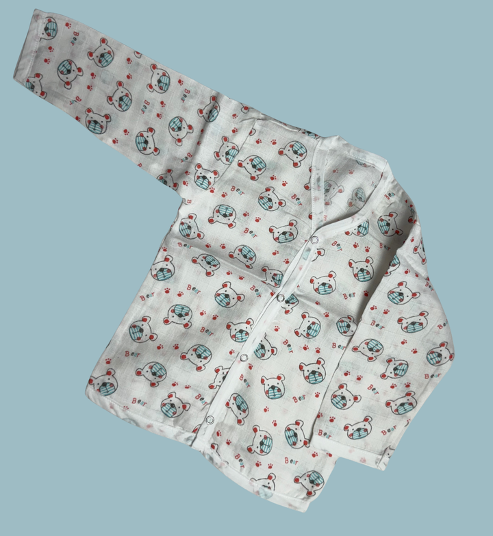 Baby Muslin Cotton Full Sleeve & Sleeveless Jabla – Bear Print