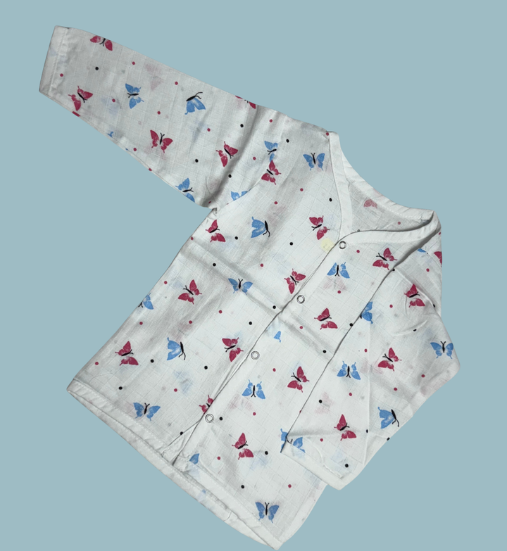 Baby Muslin Cotton Button Jabla – Butterfly Print