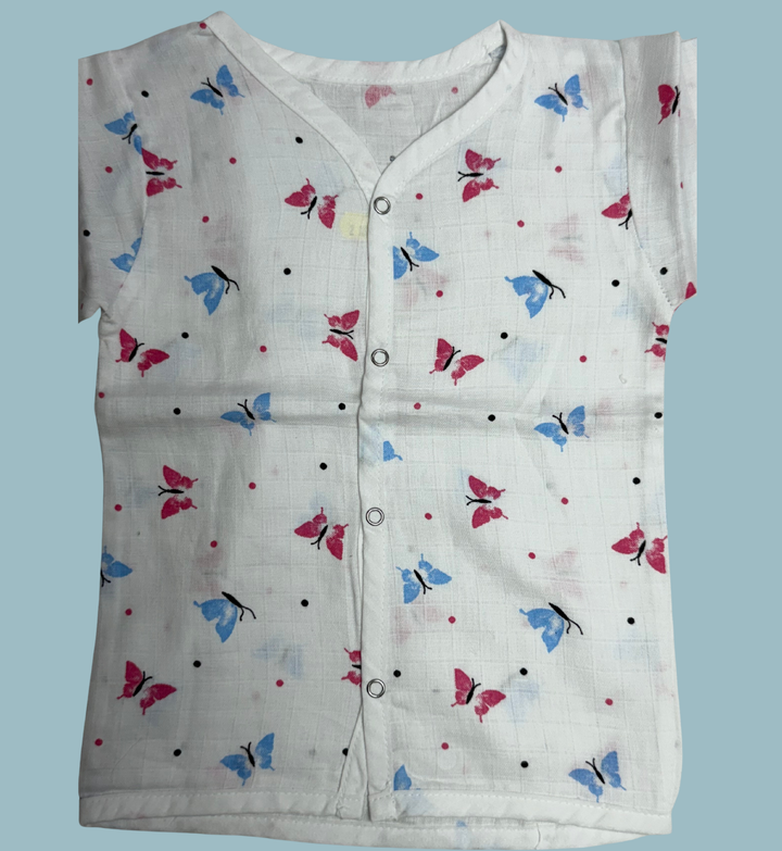Baby Muslin Cotton Button Jabla – Butterfly Print