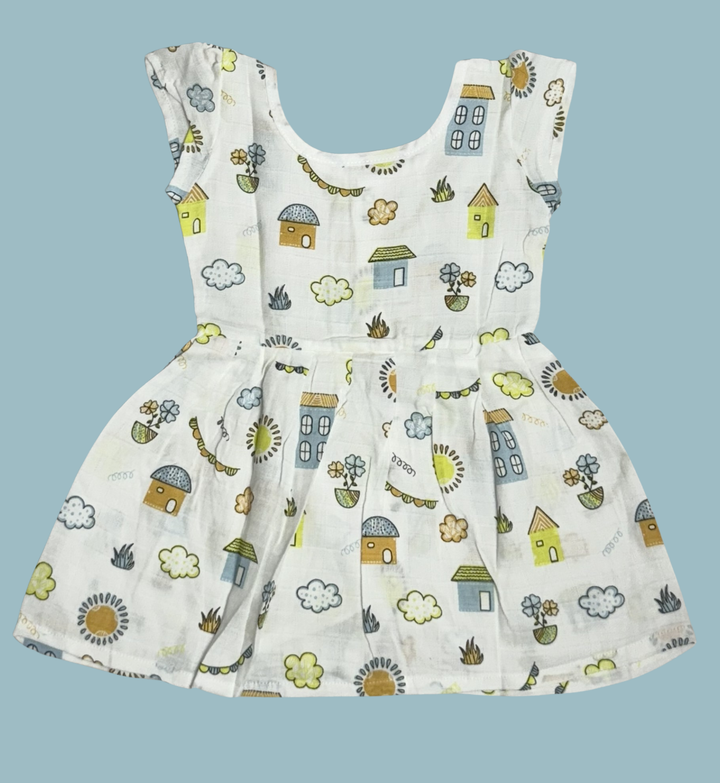Muslin Baby Frock with Frill Sleeves – Front Open | House & Nature Print