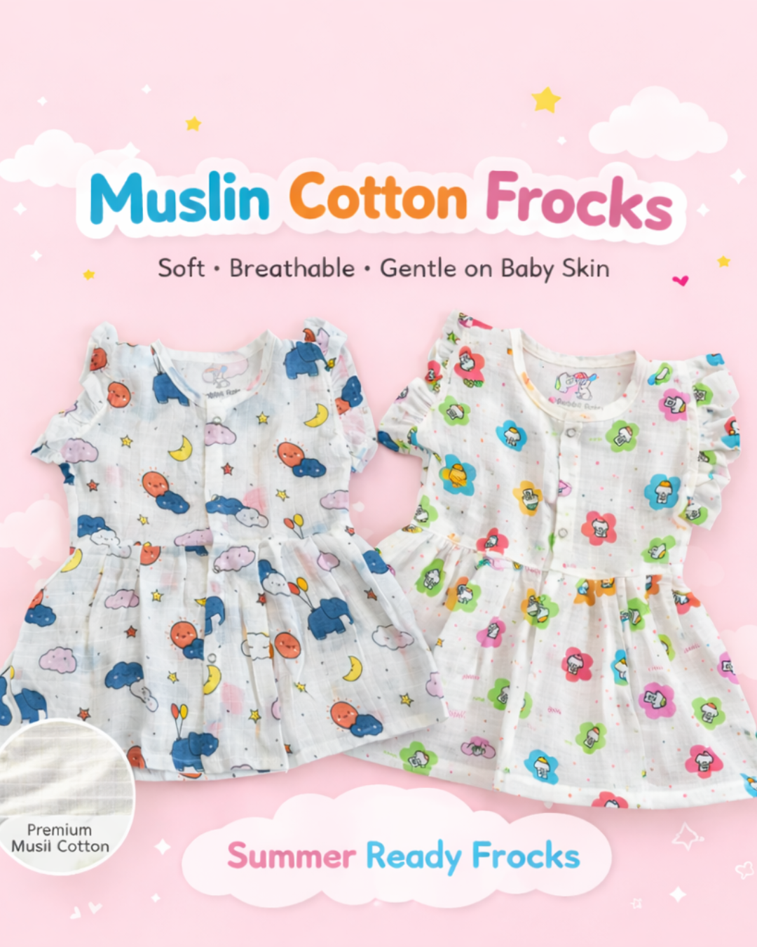 Muslin Cotton Baby Frocks for Girls | Rabbit Rain