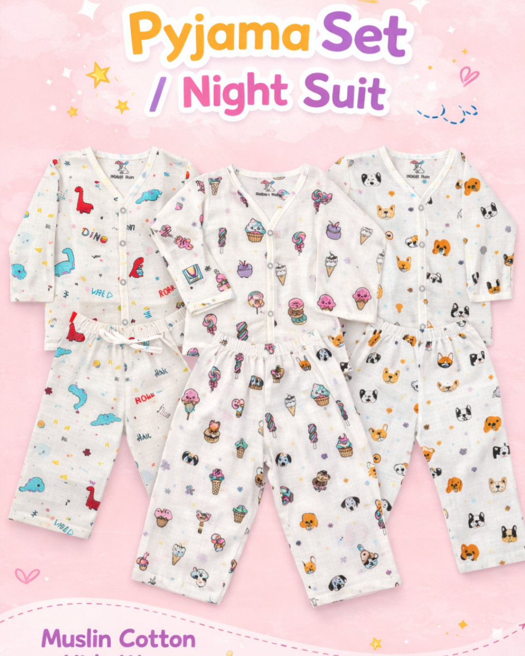 Baby Muslin Night Suit | Soft Cotton Sleepwear