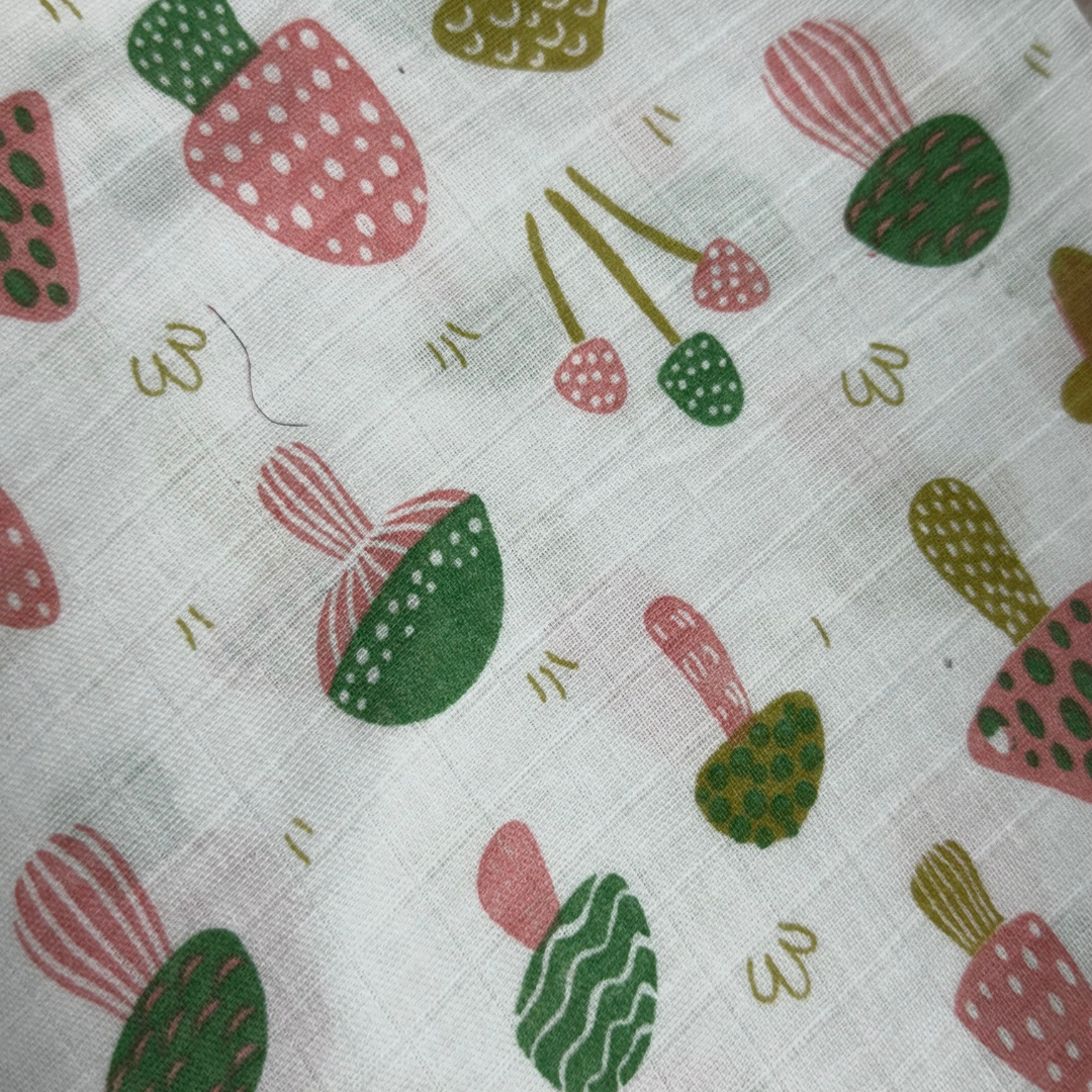 Muslin Cotton Baby Wipes – Soft Reusable Cloth Napkins for Newborns & Infants (Fruity Mushroom Print)