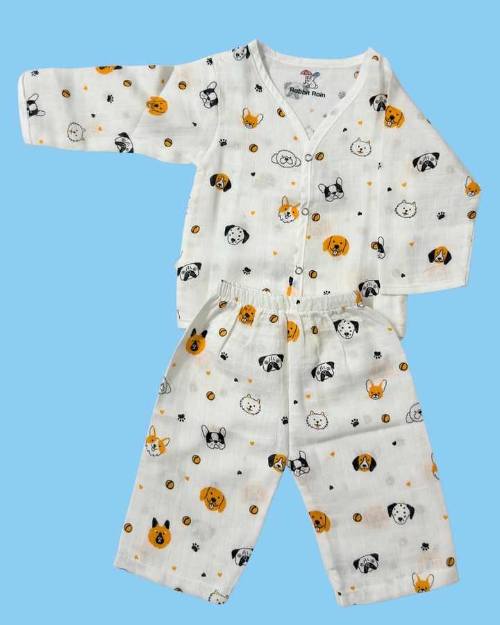 Premium Muslin Cotton Full sleeve Jabla Pyjama / Night Suit - Puppy