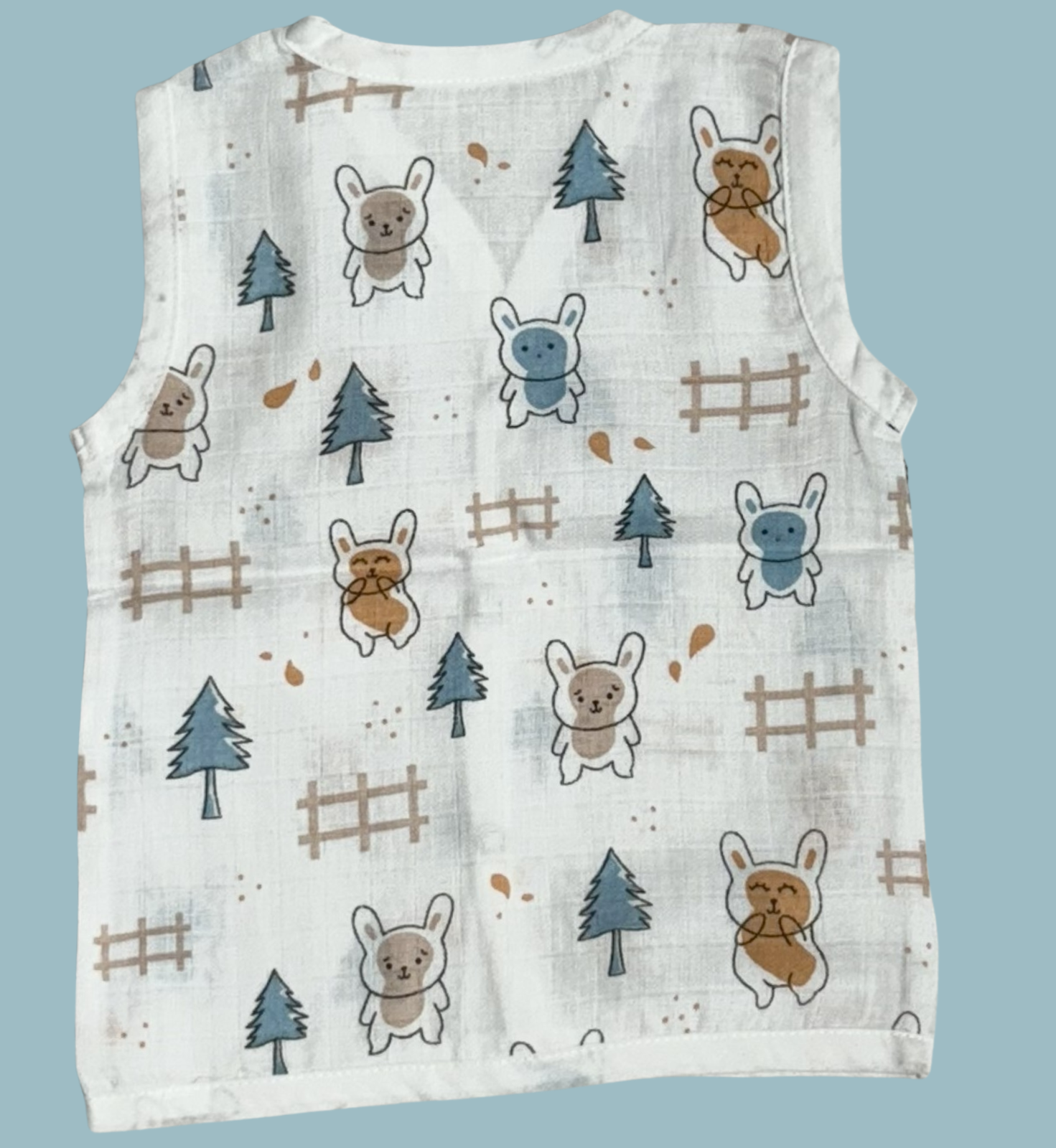Muslin Cotton Baby Jabla Combo – Sleeveless Front Open | Mushroom, Hearts & Bunny Print (Pack of 3)