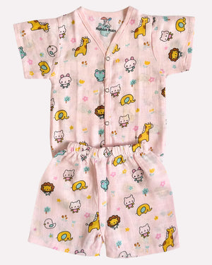 Muslin cotton jabla and short set cartoon