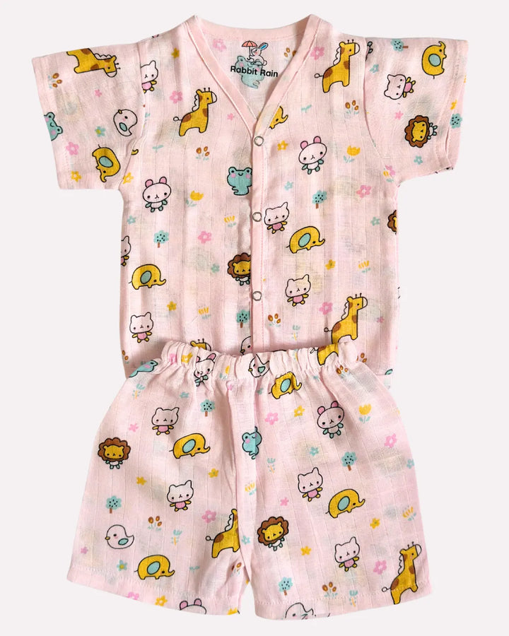 Muslin cotton jabla and short set cartoon