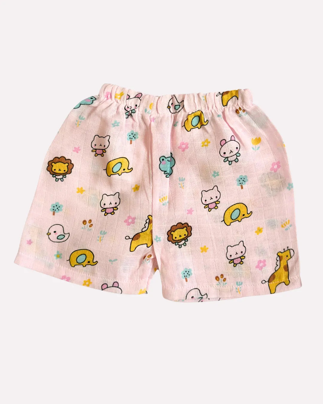 Muslin Cotton Jabla & Shorts Set – Cute animal Print | Premium Baby Co-ord Set