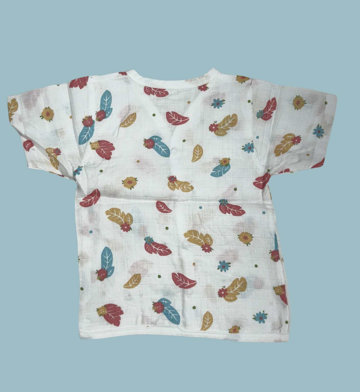 Baby Muslin Cotton Half Sleeve Button Jabla – Autumn Leaves & Flowers Print