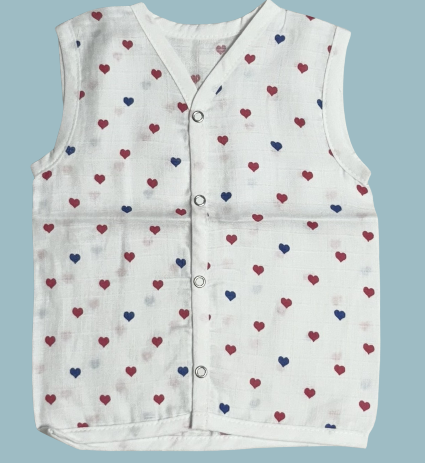 Muslin Cotton Baby Jabla Combo – Sleeveless Front Open | Mushroom, Hearts & Bunny Print (Pack of 3)