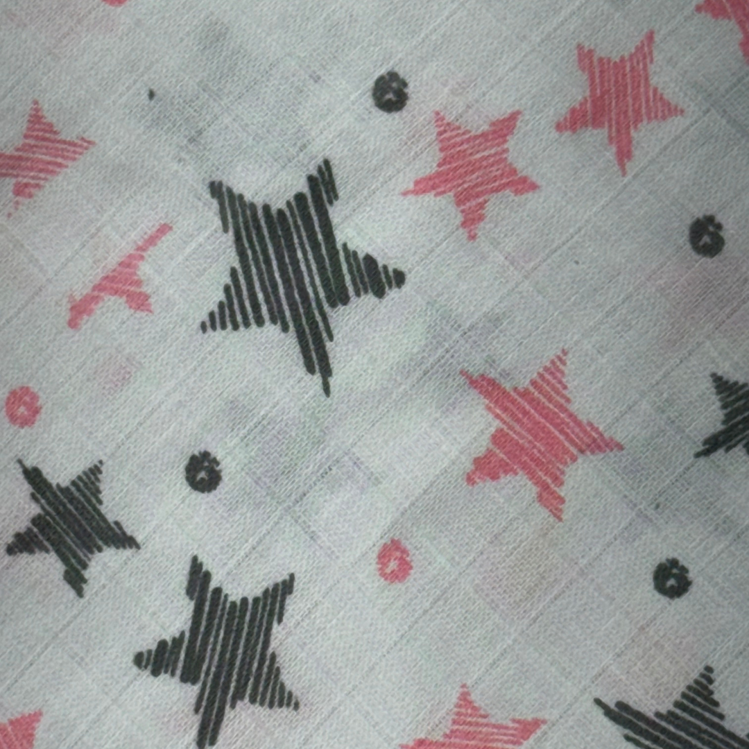 Muslin Cotton Baby Wipes – Soft Reusable Cloth Napkins for Newborns & Infants (Pink & Black Star Print)