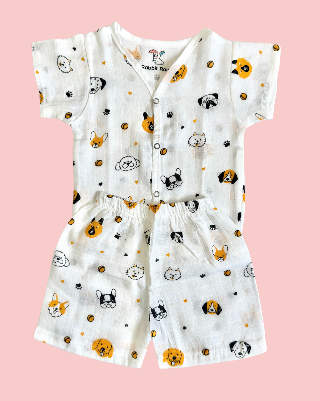 Premium Muslin Cotton Half Sleeve Jabla & Shorts Set – Puppy Print