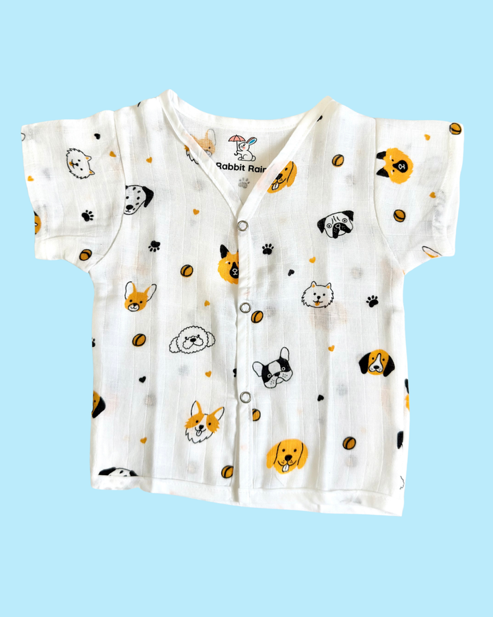 Premium Muslin Cotton Half Sleeve Jabla & Shorts Set – Puppy Print