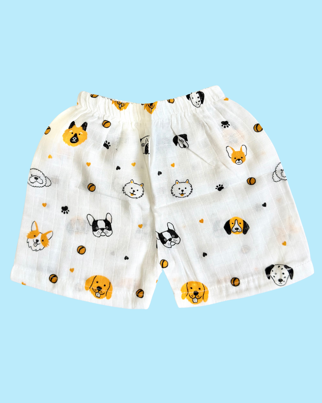 Premium Muslin Cotton Half Sleeve Jabla & Shorts Set – Puppy Print