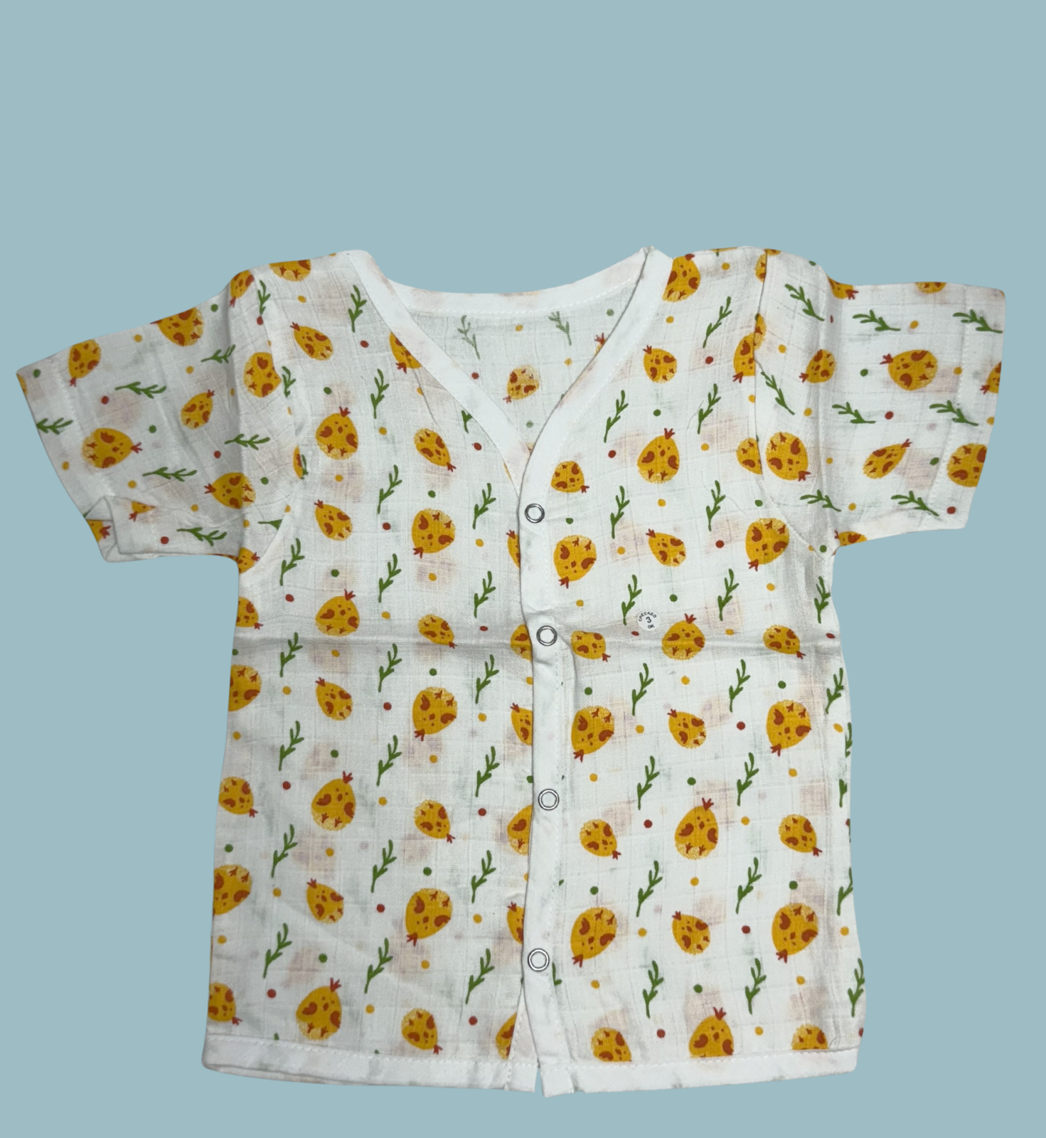Baby Muslin Cotton Half Sleeve Button Jabla – Yellow Pomegranate Print