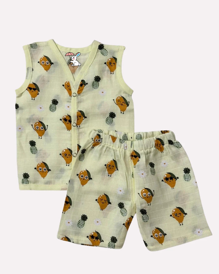 Lemon Yellow Sleeveless Jabla Co Ord Set – 100% Muslin Cotton – Mango Garden