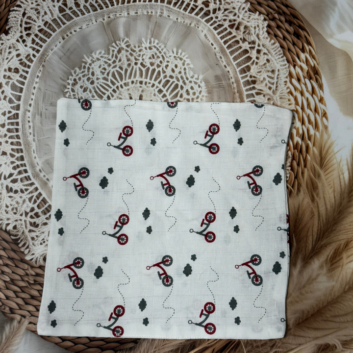 Muslin Cotton Baby Wipes – Soft Reusable Cloth Napkins for Newborns & Infants (Tricycle Print)