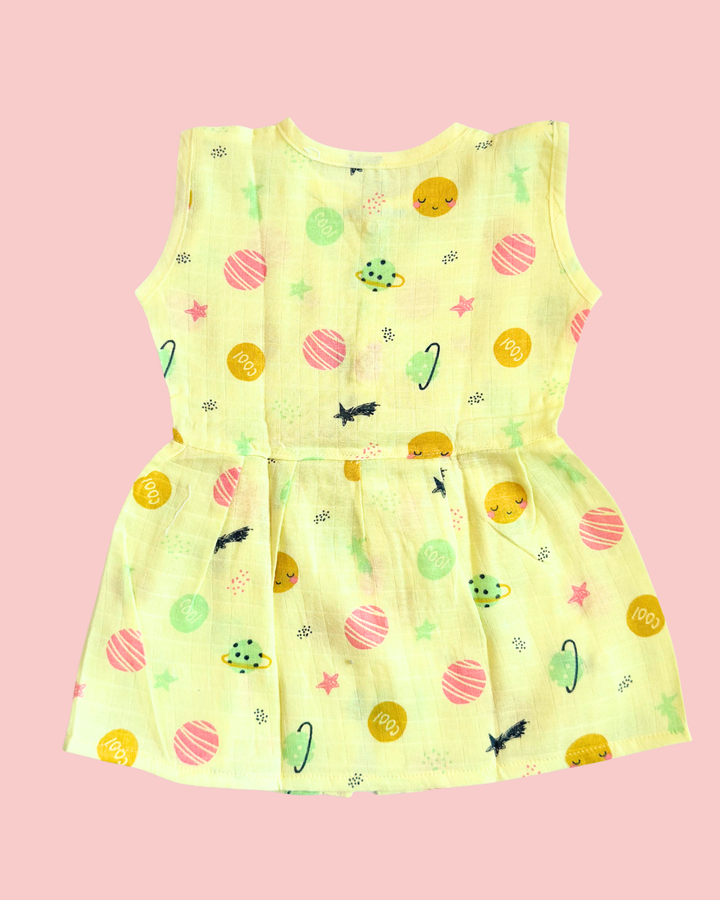 Muslin Cotton Sleeveless Frock – Space Print | Premium Baby Frock