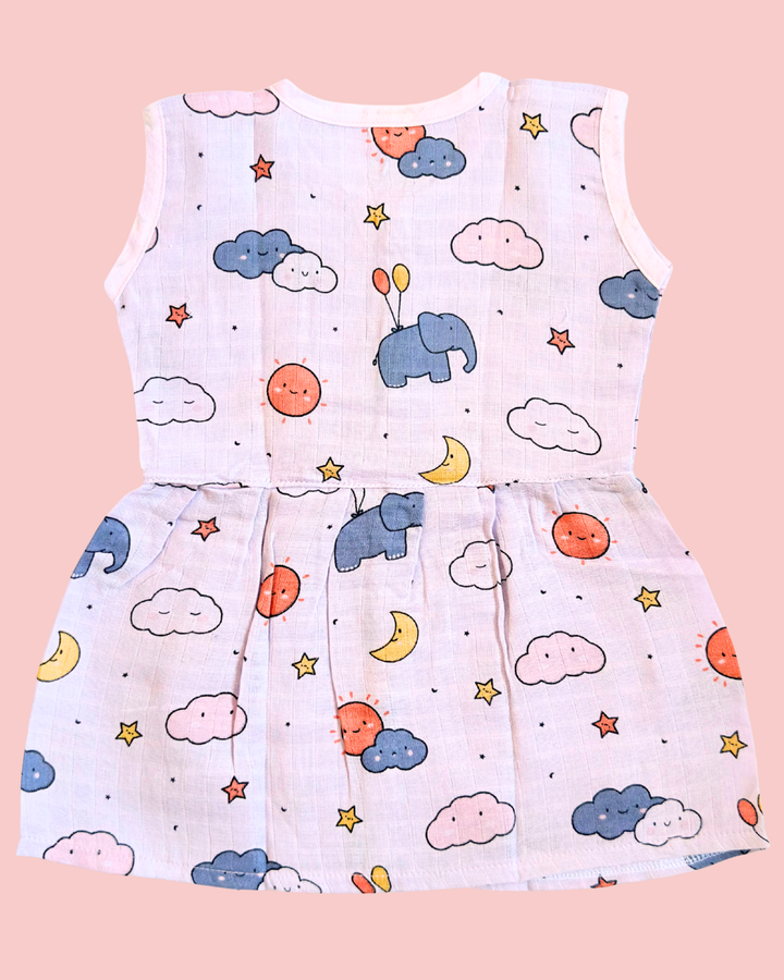 Muslin Cotton Sleeveless Frock – Cloud & Sky Print | Premium Baby Frock