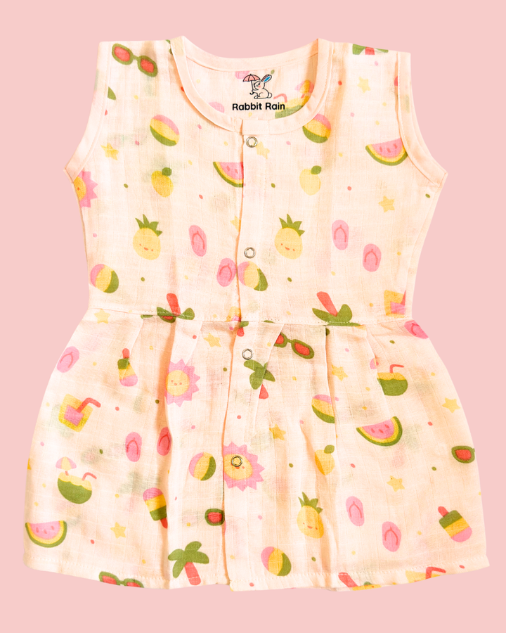 Muslin Cotton Sleeveless Frock – Summer Fruit Print | Premium Baby Frock
