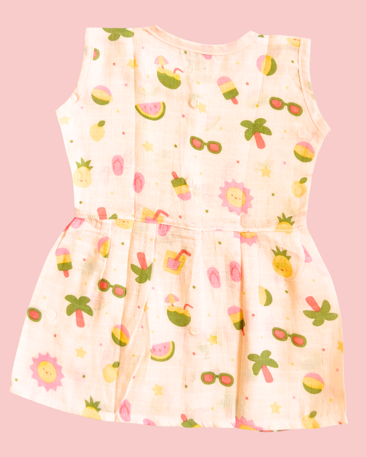 Muslin Cotton Sleeveless Frock – Summer Fruit Print | Premium Baby Frock