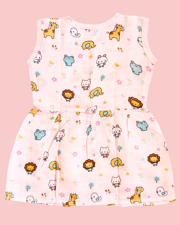 Muslin Cotton Sleeveless Frock – Cute Animal Print | Premium Baby Frock