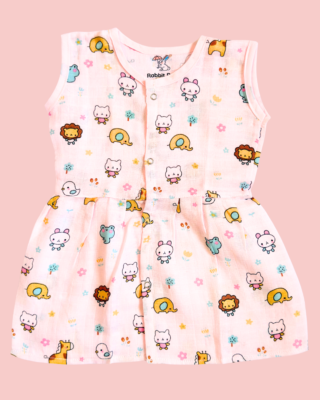 Muslin Cotton Sleeveless Frock – Cute Animal Print | Premium Baby Frock