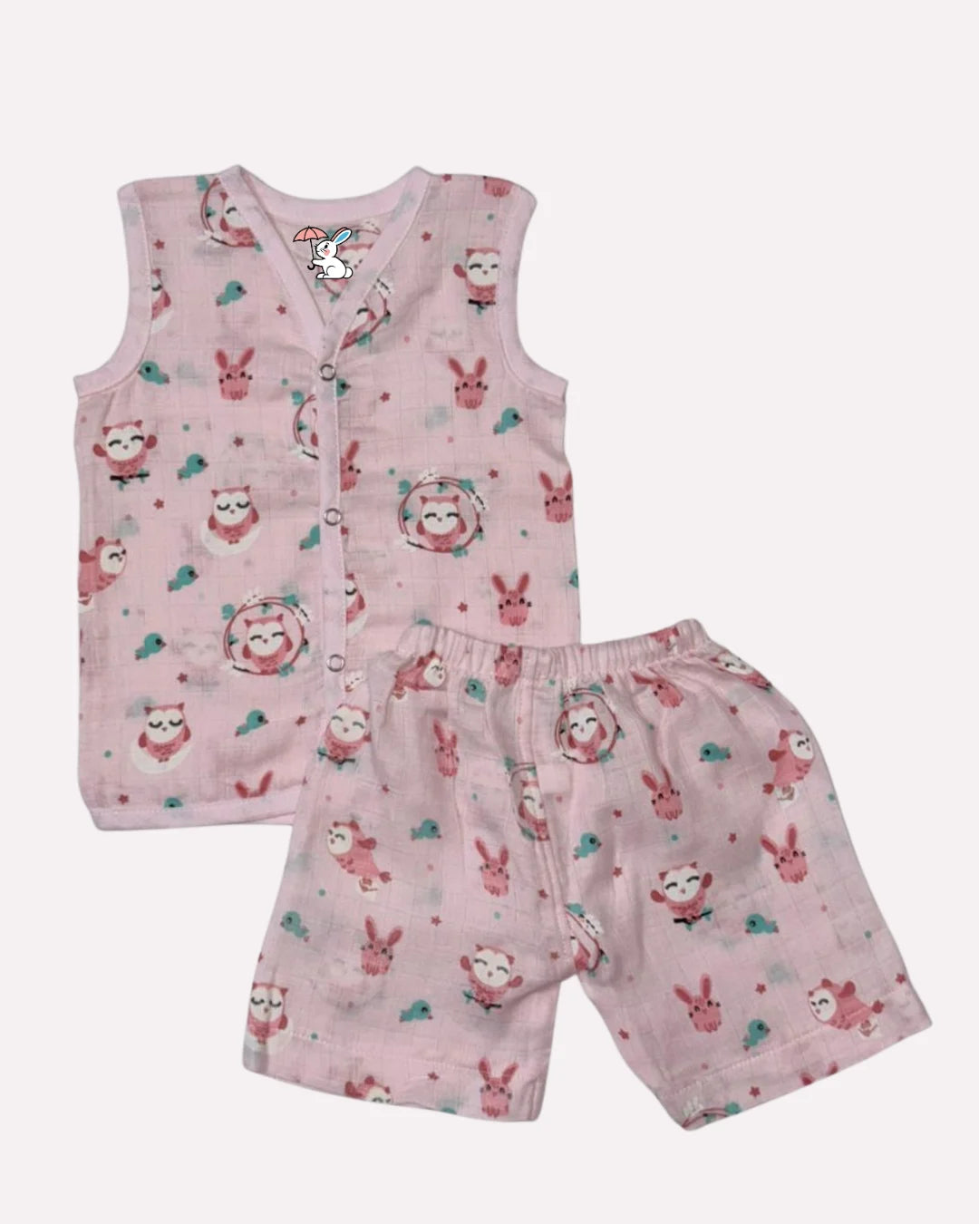 Sleeveless Jabla Co Ord Set – 100% Muslin Cotton – Owl Bunny