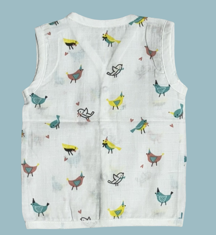 Baby Muslin Cotton Button Jabla – Colorful Bird Print