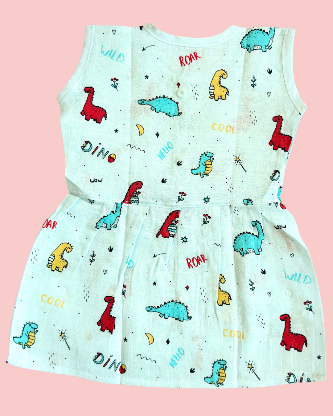 Muslin Cotton Sleeveless Frock – Dino Print | Premium Baby Frock
