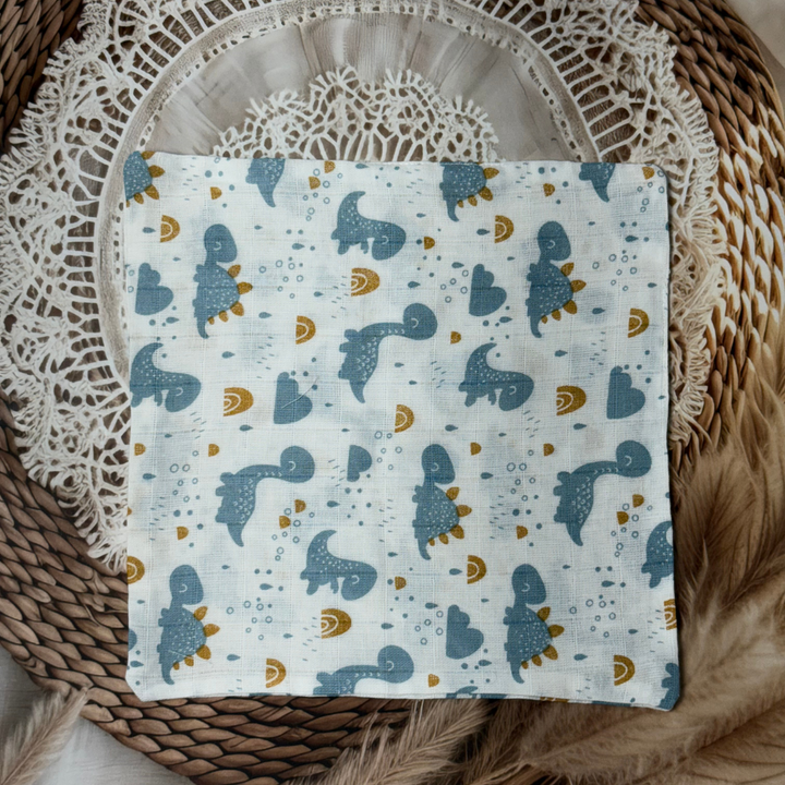 Muslin Cotton Baby Wipes – Soft Reusable Cloth Napkins for Newborns & Infants (Dinosaur Print)
