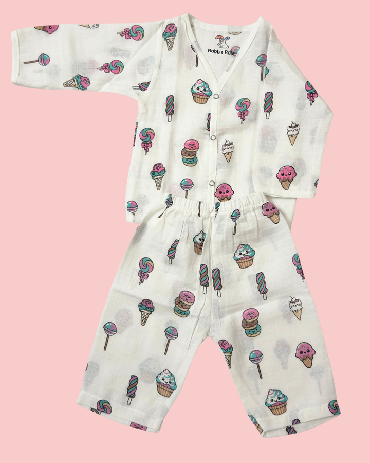 Premium Muslin Cotton Full sleeve Jabla Pyjama / Night Suit - Candy