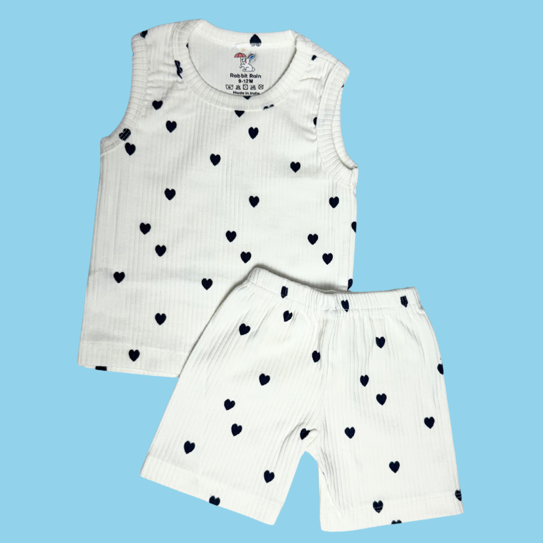 Unisex Sleeveless White Co-ord Set – Heart | 100% Premium Cotton