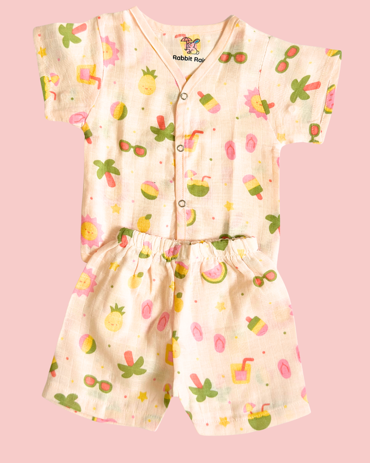 Premium Muslin Cotton Half Sleeve Jabla & Shorts Set for Babies(0-6M) – Pack of 3